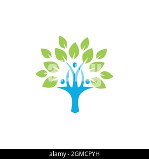 abstract people tree save nature logo icon flat concept vector graphic design Stock Vector