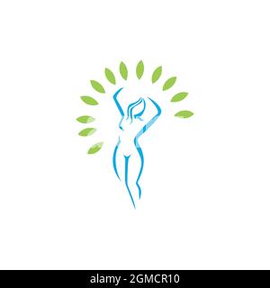 abstract woman nature leaves logo icon flat concept vector graphic design Stock Vector