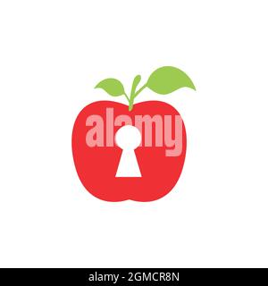 red apple lock key logo icon flat concept vector graphic design Stock Vector
