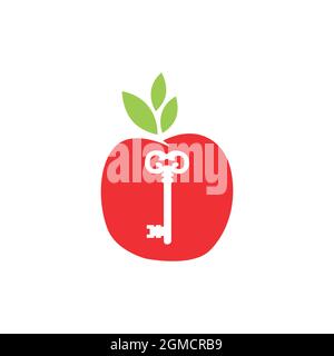 red apple key logo icon flat concept vector graphic design Stock Vector