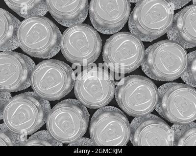 Aluminum cans with condesation formed background. 3d illustration. Stock Photo