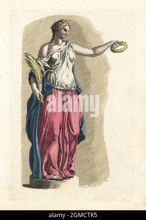 Figure of Ceres, Roman goddess of agriculture, grain, and fertility, holding a wreath and wheat. From an ancient Roman statue. Handcoloured copperplate engraving from Robert Sayer’s The Artist’s Vade Mecum, Being the Whole Art of Drawing, London, 1766. Stock Photo