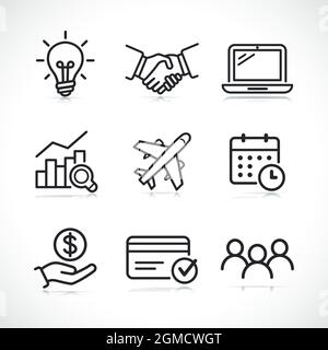 business thin line icons black design set Stock Vector