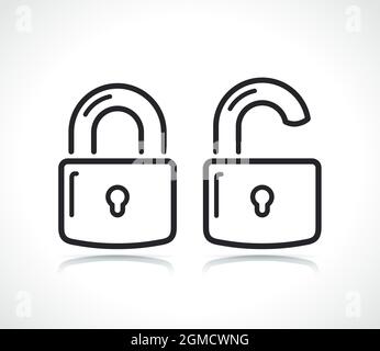 lock and unlock padlock thin line icons Stock Vector