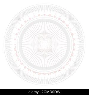 Full 360 degrees protractor - measuring instrument for measuring angles in geometry. Thin line vector illustration. Stock Vector