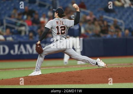 Detroit Tigers Starting Pitcher Casey Mize Throws During The First St Petersburg Fl Usa Detroit Tigers Starting Pitcher Casey Mize 12 Delivers A Pitch During A Major League Baseball Game Against The Tampa Bay R 2gmd11w
