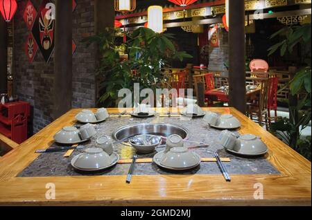 Served table in Chinese restaurant Stock Photo