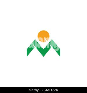 letter m colorful mountain sun simple geometric logo vector Stock Vector