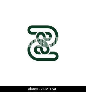 unique number two green geometric loop linear logo vector Stock Vector