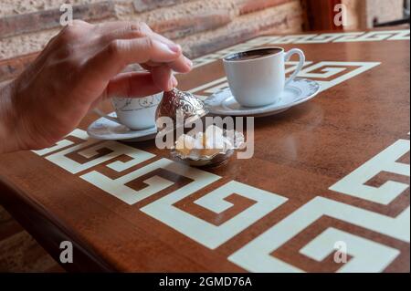 Turkish coffee and Turkish delight Stock Photo