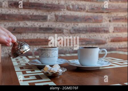 Turkish coffee and Turkish delight Stock Photo