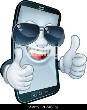 Mobile Phone Cool Shades Thumbs Up Cartoon Mascot Stock Vector