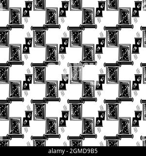 Lunch box and hot coffee pattern seamless background texture repeat wallpaper geometric vector Stock Vector