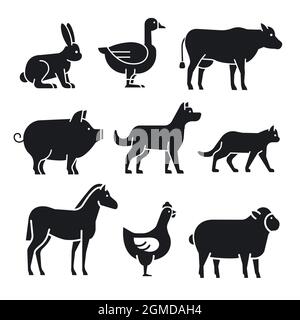 illustration of the farm animals and pets icon set collection Stock Vector