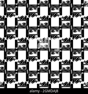 Dairy street shop pattern seamless background texture repeat wallpaper geometric vector Stock Vector