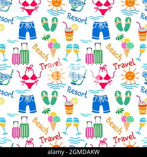 vacation and beach resort colorful seamless pattern Stock Vector