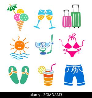 set of vacation and beach resort colorful icons Stock Vector
