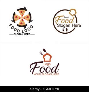 Pizza chef food cafe restaurant logo design Stock Vector