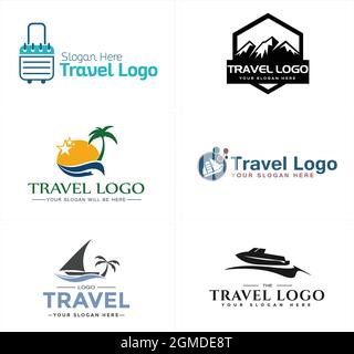 a set travel adventure holiday logo design Stock Vector