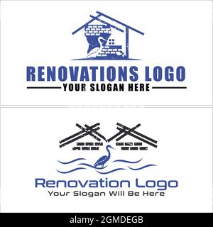 Construction service renovation home egret logo design Stock Vector
