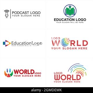 Education world podcast technology logo design Stock Vector