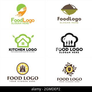 a set food chef restaurant logo design Stock Vector