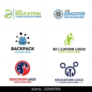 Education backpack tech people chart logo design Stock Vector