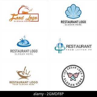 a set food restaurant logo design Stock Vector