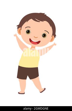 Funny little boy jumps. Cute kid drawing. Hand drawn vector ...