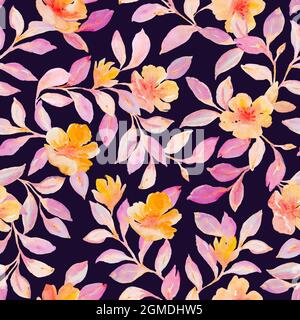 Ink hand drawn flowers seamless pattern on black background. Design for  backgrounds, wallpapers, wrapping paper, textile, covers, and packaging  Stock Photo - Alamy