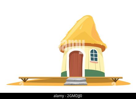 Bungalow beach. Exterior of the building. House in nature. Made from traditional building materials. A hut on the coastal sand. Vector. Stock Vector