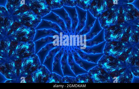 Blue navy kaleidoscope pattern abstract background. Circle pattern. Abstract fractal kaleidoscope background. Abstract fractal pattern geometrical sym Stock Photo