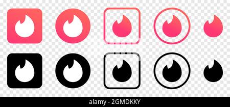 Vinnytsia, Ukraine - September 16, 2021. Tinder logo set in different shape. Vector icons isolated on transparent background Stock Vector