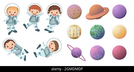 Set of space objects. Planets and astronauts children. Isolated on ...