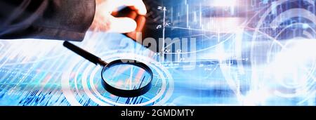 Business concept. Information technology and data processing. Hands over the screen graphic data. A modern software product in business. Stock Photo