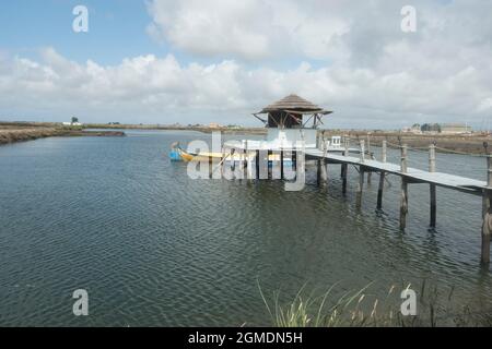 Small bar on stilts in the Salt pans of Aveiro, Portugal. Stock Photo