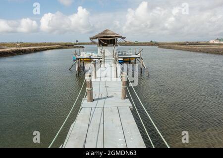 Small bar on stilts in the Salt pans of Aveiro, Portugal. Stock Photo