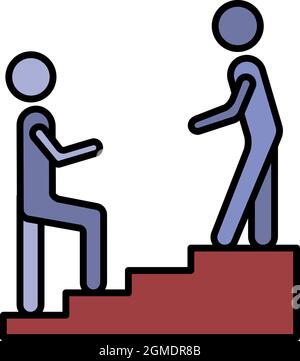 Man stairs hand help icon. Outline man stairs hand help vector icon color flat isolated Stock Vector