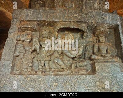 carving at chandragiri hills jain temple hassan karnataka Stock Photo