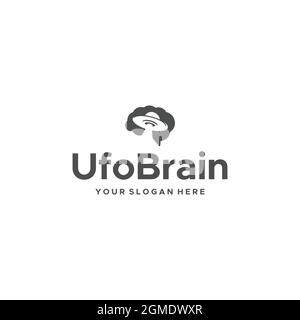 Flat alien Brain spaceship planet Logo design Stock Vector