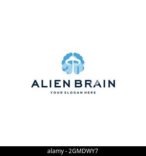 minimalist ALIEN BRAIN spacecraft Logo design Stock Vector