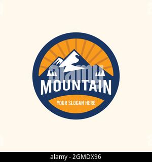 vintage MOUNTAIN hill circle tree Logo design Stock Vector