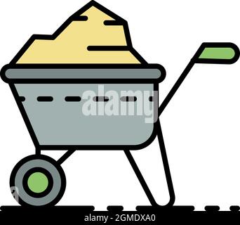 Full wheelbarrow icon. Outline full wheelbarrow vector icon color flat isolated Stock Vector