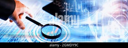 Business concept. Information technology and data processing. Hands over the screen graphic data. A modern software product in business. Stock Photo