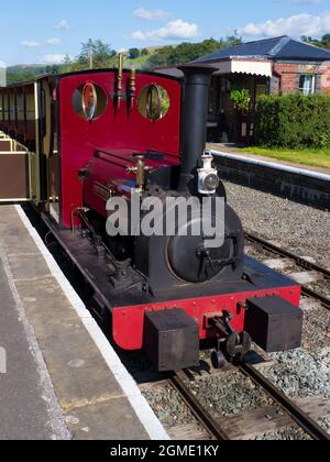 Hunslet 040 ST ' Maid Marian ' at Llanuwchllyn Station on the Bala Lake Railway ,Gwynedd,Wales. The Bala Lake Railway is a narrow-gauge railway along Stock Photo