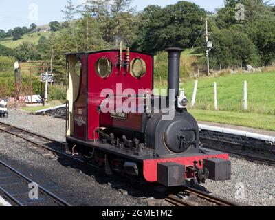 Hunslet 040 ST ' Maid Marian ' at Llanuwchllyn Station on the Bala Lake Railway ,Gwynedd,Wales. The Bala Lake Railway is a narrow-gauge railway along Stock Photo