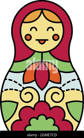 Smiling nesting doll icon. Outline smiling nesting doll vector icon color flat isolated Stock Vector