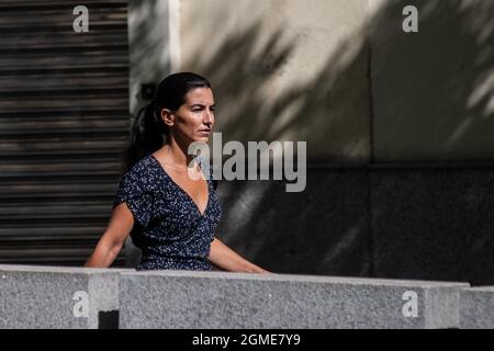 Madrid, Spain. 18th Sep, 2021. A model walks the runway at the