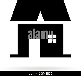 black simple house icon with shadow Stock Vector