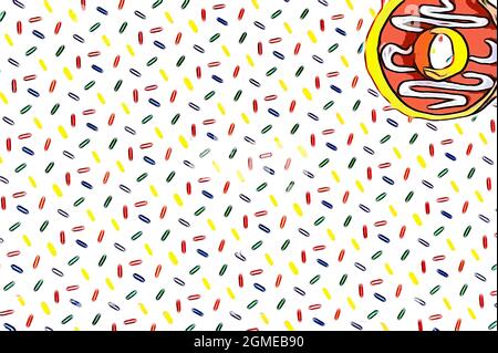 Top view of donut on colorful rice sprinkles background with copy space for text Stock Photo